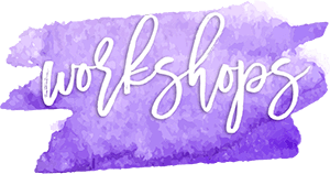 watercolour mark with 'workshops' text on top
